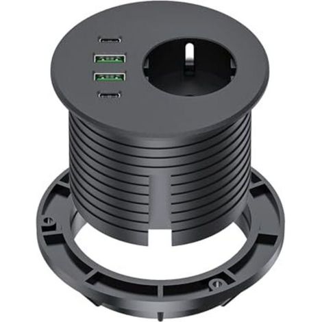 Unterputz-steckdosenleiste Mit Usb-c-anschluss, 65 W, Tischsteckdosenleiste Mit Schuko-steckdose, Zwei Usb-a-anschlüssen, Zwei Usb-c-anschlüssen Und Einem 2 M Langen Netzkabel Für Einen