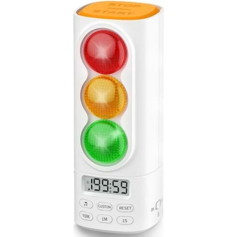 Digitaler Optischer Und Akustischer Timer Mit Ampel, Lcd-bildschirm, Lautstärkeregelung, 4 Kindertönen, Pausenfunktion, Speicherfunktion Und Usb-c-ladeanschluss (weiß)