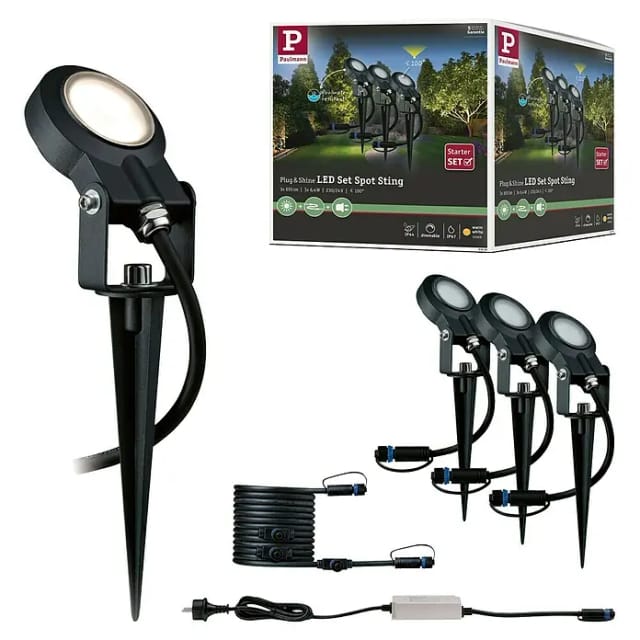 Paulmann Plug&Shine Starter-Set 3 LED-Erdspieße Sting IP67 Warmweiß
