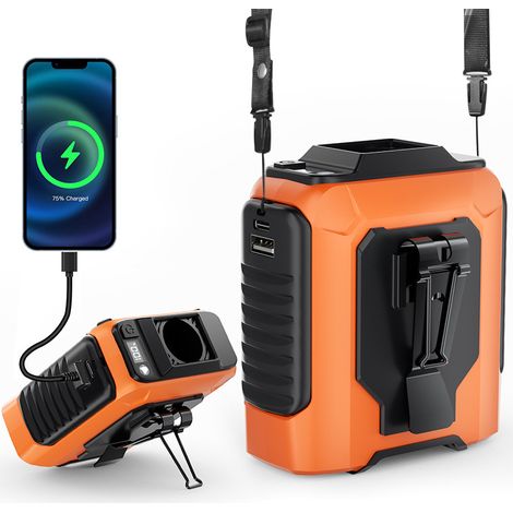 Tragbarer, Leiser Ventilator Mit 3 Geschwindigkeitsstufen, Ideal Für Camping Und Reisen, Led-anzeige, Wiederaufladbarer 4000-mah-akku (orange)