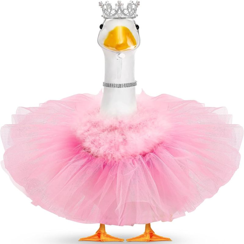 Conjunto De 4 Disfraces De Princesa Ganso Para Césped, Tutú, Corona, Collar, Plumas (58 Cm, 43 Cm)