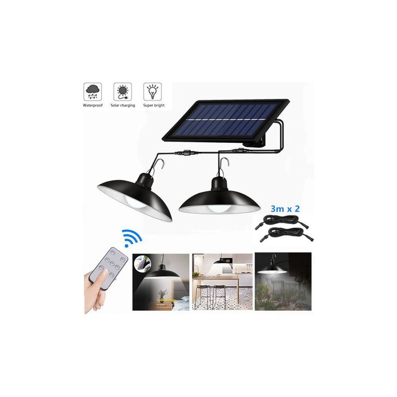 Wasserdichte Solarlampe Mit Fernbedienung – 2 Leuchtenköpfe – 5 M Kabel – 400 Lumen – Schutzart Ip65 – Weißes Licht