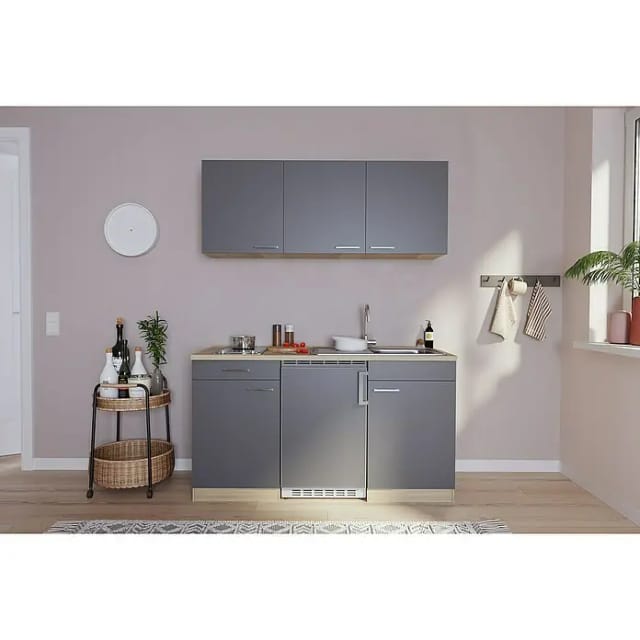 Respekta Economy Küchenzeile 150 cm Grau-Eiche Sägerau Nachbildung