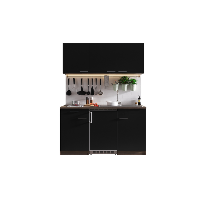 Respekta Küchenzeile KB150EYSC 150 cm Schwarz-Eiche York Nachbildung