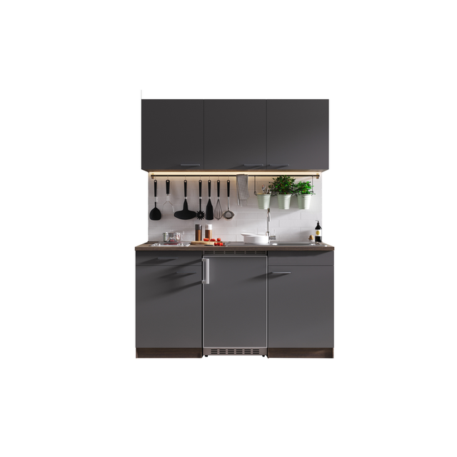 Respekta Küchenzeile KB150EYGC 150 cm Grau-Eiche York Nachbildung