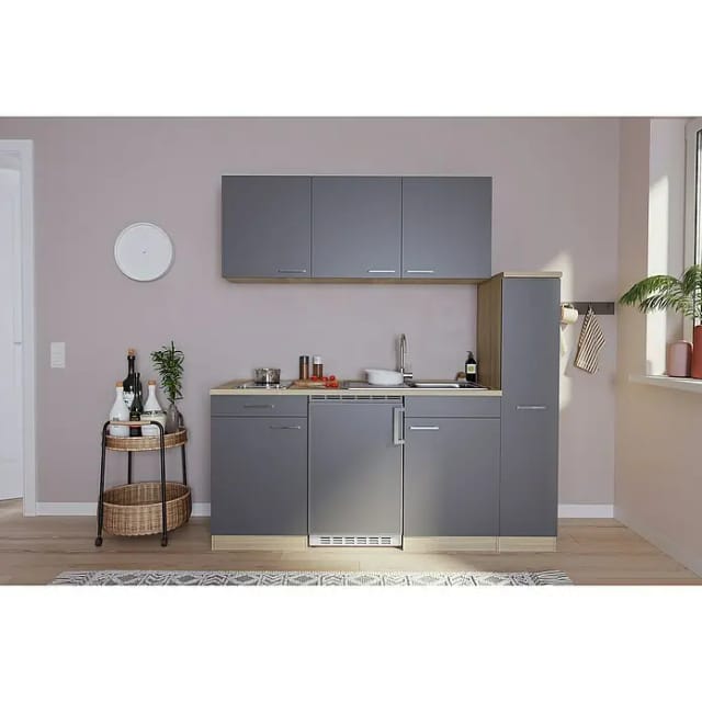 Respekta Küchenzeile KB180ESGC 180 cm Grau-Eiche Sonoma Sägerau Nachbildung