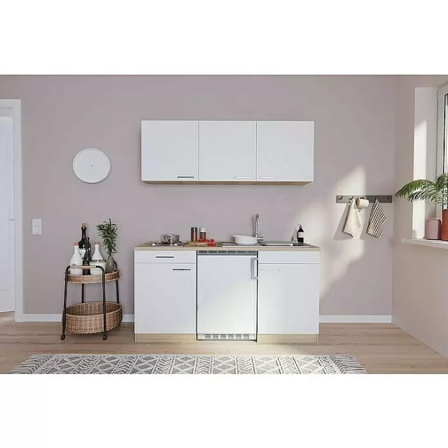 Respekta Economy Küchenzeile 150 cm Weiß-Eiche Sägerau Nachbildung