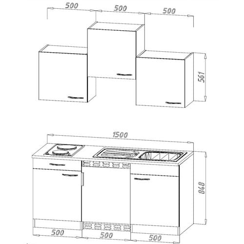 Respekta Küchenzeile KB150EYS 150 cm Schwarz-Eiche York Nachbildung