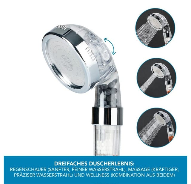 EASYmaxx Duschkopf Spa 3-in-1 Transparent/ Chrom 8 cm