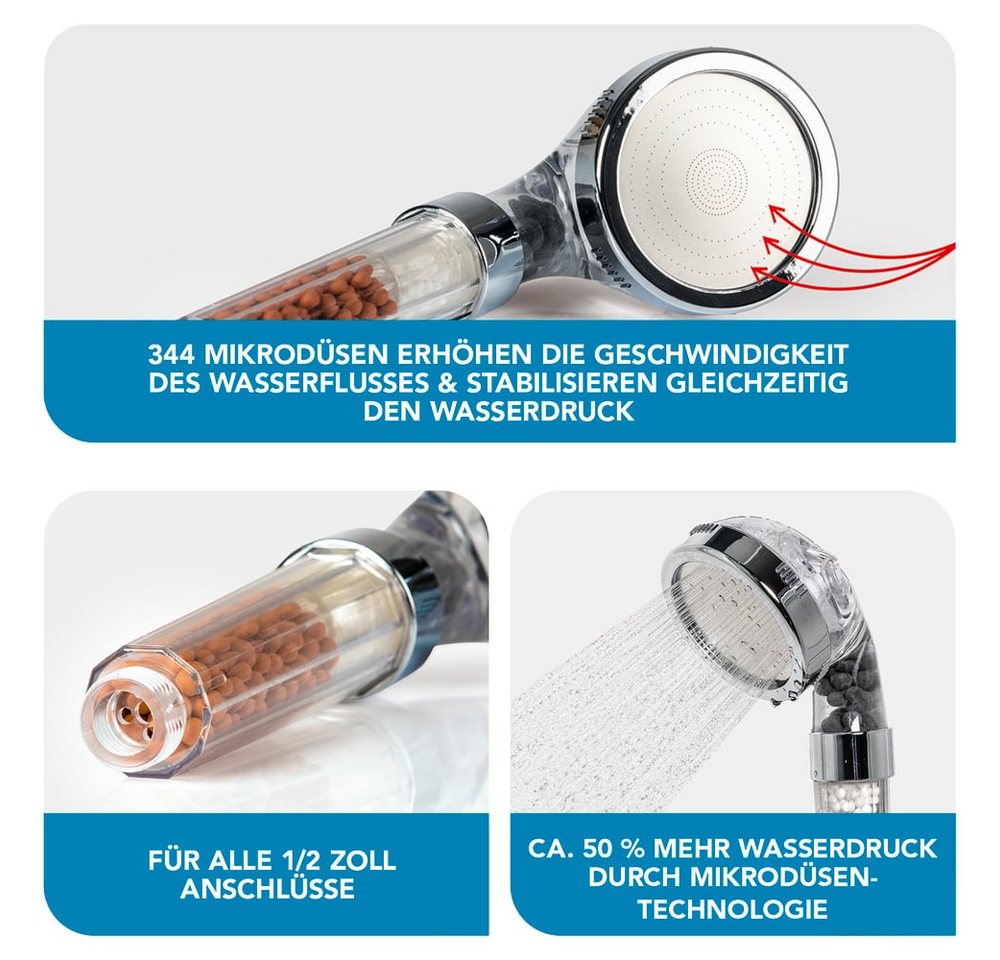 EASYmaxx Duschkopf Spa 3-in-1 Transparent/ Chrom 8 cm Bild 2