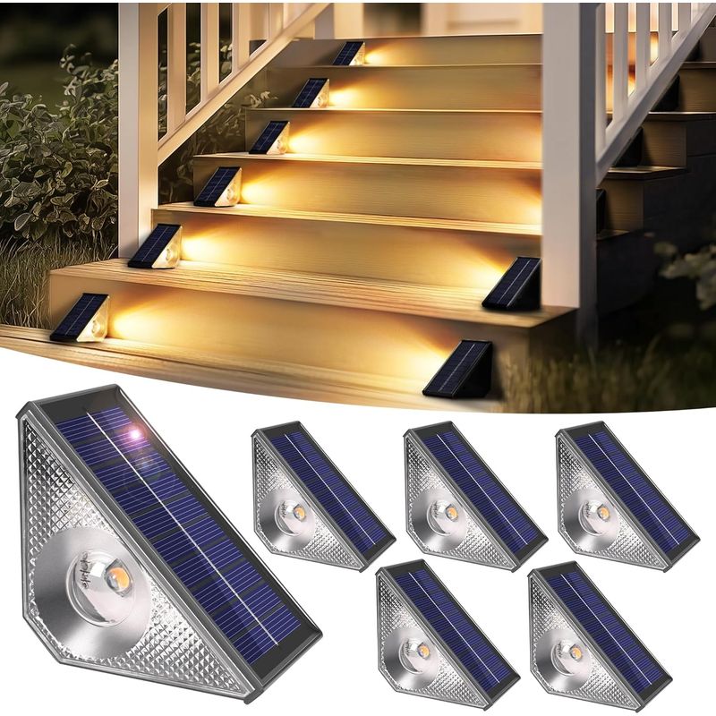 Set Mit 6 Solar-gartenzaunleuchten, Solar-terrassenleuchten, Ip65 Wasserdichte Beleuchtung Für Außentreppen, Treppen, Zäune, Gärten (warmweiß)