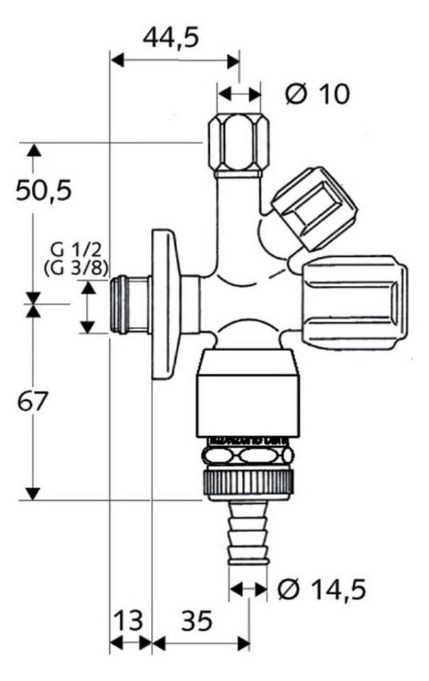 Schell Kombi-Eckventil mit Rückflussverhinderer und Rohrbelüfter DN15 G 1/2 AG