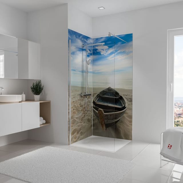 Schulte DecoDesign Duschrückwand Foto über Eck Ruderboot 210 x 90 x 90 cm
