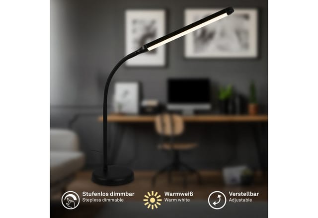 Brilo LED-Tischleuchte Mura Touchdim Schwenkbar Schwarz 36,6 cm