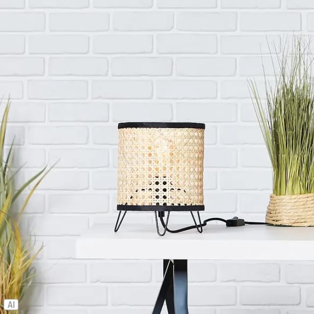 Brilliant Tischleuchte Wiley Ø 17,5 cm Metall-Rattan