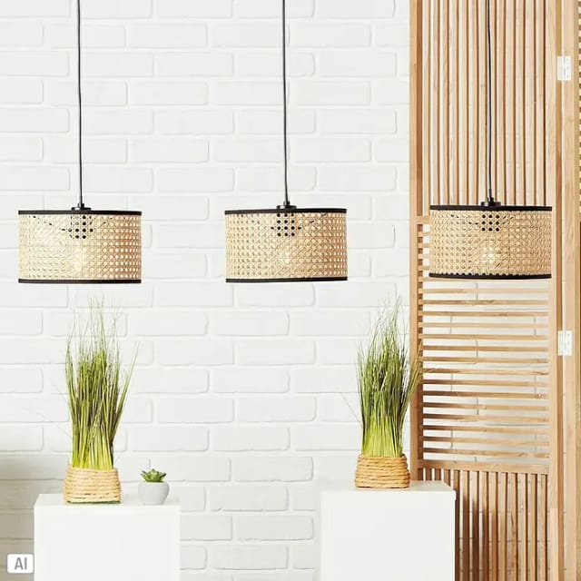 Brilliant Pendelleuchte 3er Wiley Rattan-Schwarz