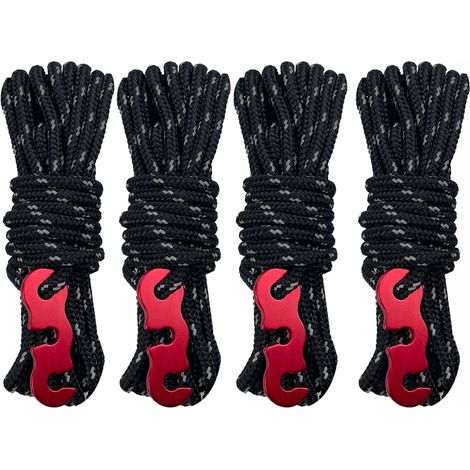 Zeltabspannleine Mit S-schlaufe Und Spanner – 4 Meter Lange, Reflektierende Und Leuchtende Abspannleine Für Zeltdächer Beim Camping, Schwarz