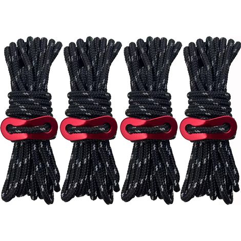 Robuste 8-knopf-abspannleine Für Campingzelte – 3,5 Mm Reflektierende Outdoor-abspannleine Mit Spanner – Strapazierfähiges Nylonseil Für Große Zelte, Planen Und Markisen – Schwarz