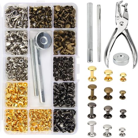240er-set Nieten, Doppelnieten, Rohrnieten Aus Metall In 3 Größen, Inklusive 3 Befestigungswerkzeugen Und Stanzzange, Für Lederarbeiten Wie Jacken, Geldbörsen Und Handtaschen