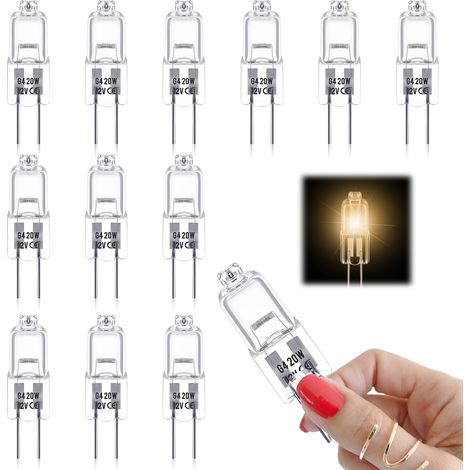 G4-halogenlampen, 20 W, 12 V, Warmweiß, Dimmbar, 2-polige, Klare Kapsellampen, 12er-packung [energieklasse G]