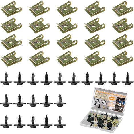 20-teiliges Edelstahl-schrauben- Und Mutternset Für Bleche, Schwarze Schrauben, Befestigungsclips, Federmutter- Und Clipset Für Kotflügel, Muttern Für Karosserieteile, Sechskantschrauben Für Autos