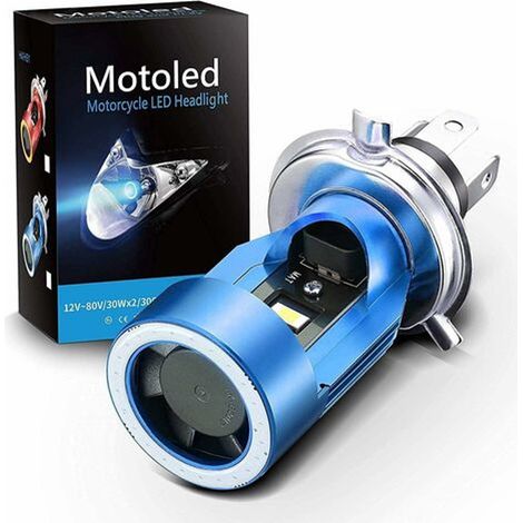 H4 Led-lampe Mit Angel Eyes Hs1 6400lm Dc 12v Motorradscheinwerfer Blau 1 Stück