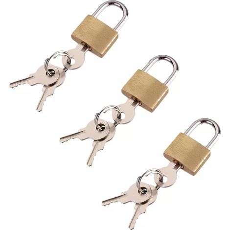 Set Mit 3 Kleinen 20-mm-vorhängeschlössern Inklusive Schlüsseln – Massives Messing. Vorhängeschlösser Für Spinde Im Fitnessstudio, Reisegepäck, Mini-vorhängeschlösser Für Drinnen Und Draußen (9 Schlüs