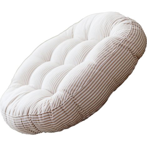 Rundes Kissen Aus Gestreifter Grauer Baumwolle Und Leinen – 47 Cm
