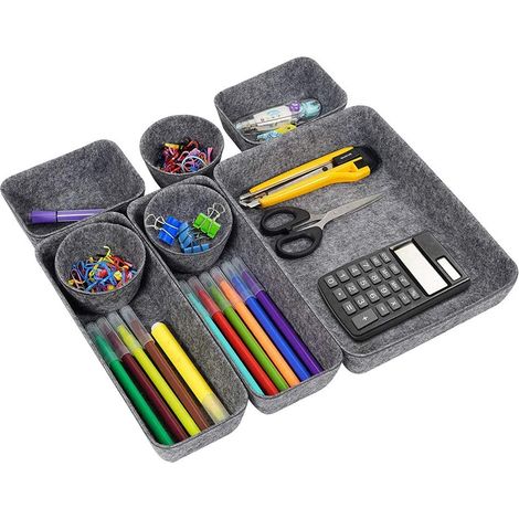 8-teiliges Set, Filz-schubladenorganizer, Schreibtischschubladenorganizer, Filz-tischorganizer, Aufbewahrungsschalen Für Büroschubladen (grau), Schwarz