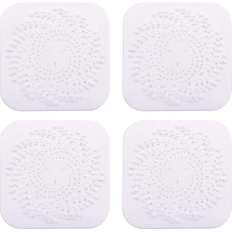 Quadratischer Haarablaufrost Aus Silikon Für Die Dusche, Mit Saugnapf, Einfach Zu Montieren, Geeignet Für Bad, Badewanne Und Küche, 4er-set (grau-weiß), Weiß