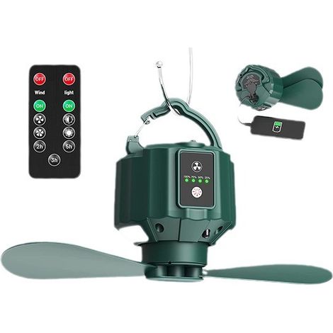 Wiederaufladbarer Campingventilator Mit Led-beleuchtung – Fernbedienung, Aufhängehaken, Timer, 3 Geschwindigkeitsstufen, 3 Helligkeitsstufen – Ideal Für Zelturlaube Und Outdoor-abenteuer