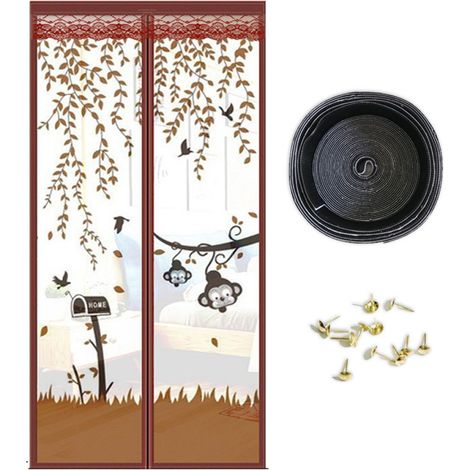 Magnetische Moskitonetztür, Hält Insekten Fern, Bedruckt, Luftdurchlässig – Selbstschließende Magnete, Einziehbarer Netzverschluss – 100 X 210 Cm, Stil: Affe
