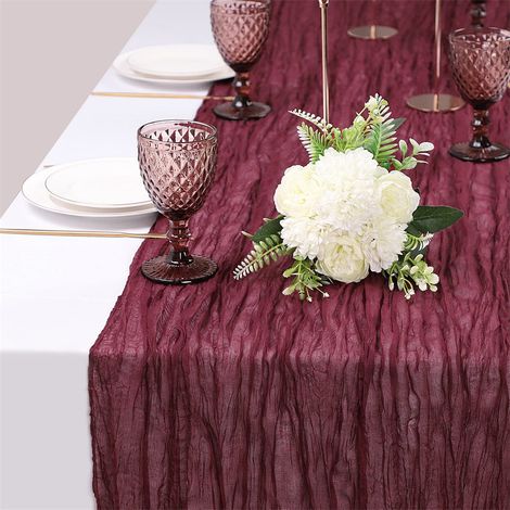 Dunkelburgunderfarbener Tischläufer Aus Baumwollgaze Im Boho-landhausstil, 3 Meter (120 Zoll), Ideal Für Herbstfeste, Hochzeiten, Babypartys, Geburtstage, Als Dekoration Für Zuhause Und Partys.