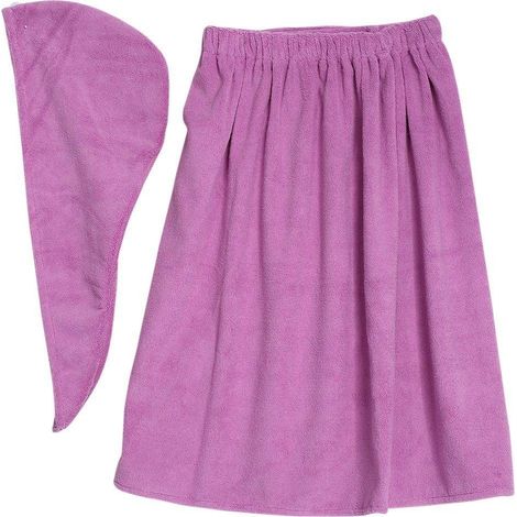 Sauna-kilt Für Damen, Weicher Und Bequemer Sarong-kilt Mit Klettverschluss Und Haar-spa-handtuch Aus Bio-baumwolle, 150 X 90 Cm, Helles Lila