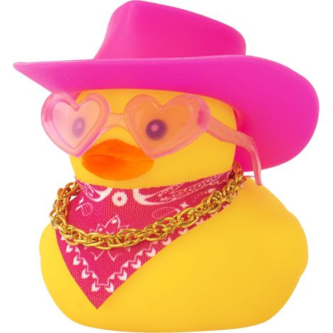 Gummi-cowboyente Zur Dekoration Des Armaturenbretts Mit Cowboyhut, Halsband Und Pinkfarbener Sonnenbrille