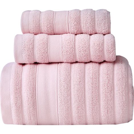 Dickes Und Saugfähiges Baumwoll-badetuchset (3-teilig): 1 Badetuch Und 2 Waschlappen, Rosa.