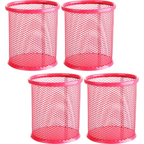 Set Mit 4 Hohlen Stifthaltern Aus Eisen Für Den Schreibtisch – Rund – Rot