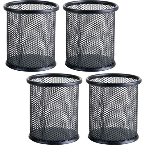Stiftehalter Aus Netzgewebe, Stiftehalter Aus Metall, Fürs Büro, Stifteorganizer, 4er-set (rund, Schwarz)