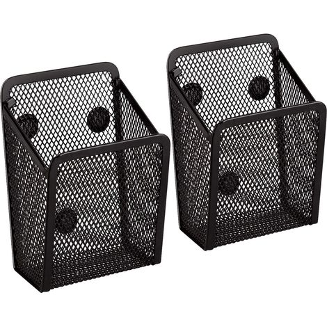 Set Mit 2 Magnetischen Stifthaltern - Aufbewahrungskörbe Aus Netzgewebe Mit Starken Magneten Zur Organisation Von Kühlschrank, Büro, Küche Oder Spind (schwarz)
