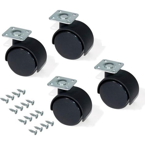 Emuca – Schwarze Lenkrollen Für Möbel, Ohne Bremse, 30 Mm Durchmesser, Mit Montageplatte Und Kugellagern, 4er-set
