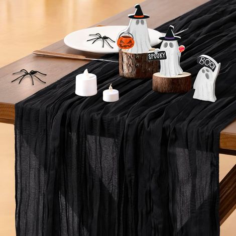 Schwarzer, Rustikaler Tischläufer Im Bohème-stil Aus Gaze, Ideal Für Halloween, Herbst Und Thanksgiving (3 M), 3 M Lang, Aus Chiffon, Für Hochzeiten, Babypartys, Geburtstage, Inneneinrichtung