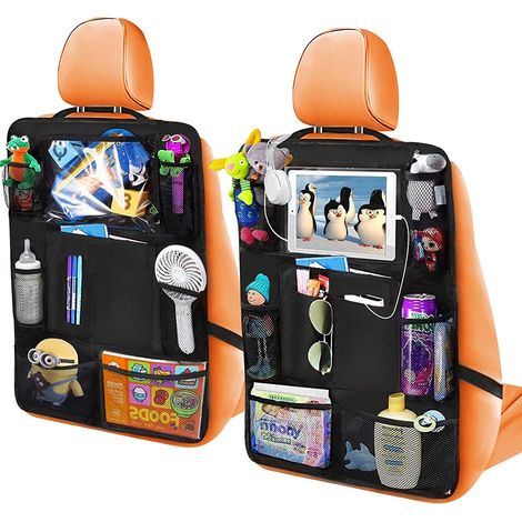 2-teiliger Auto-organizer Für Kinder, Kindersitzschutz Mit 20 Taschen, Autoaufbewahrung Mit Transparenter Tasche Für Ein 10,5-zoll-ipad, Auto-organizer Für Flaschen Und Spielzeug