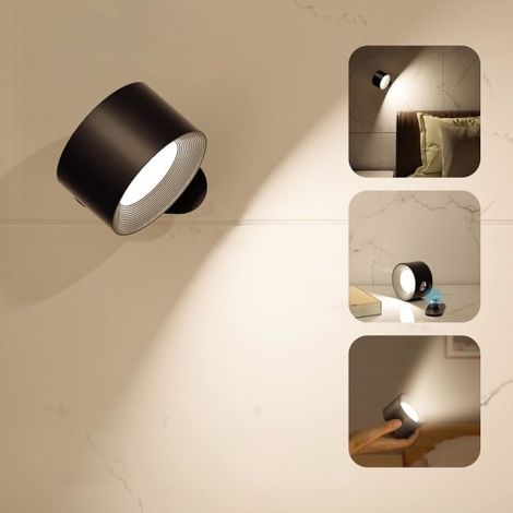 Kabellose Wandleuchte, Led-wandlampe, Eingebauter Akku, Touch-steuerung, 3 Farbtemperaturen Und 3 Helligkeitsstufen, Schwarz.