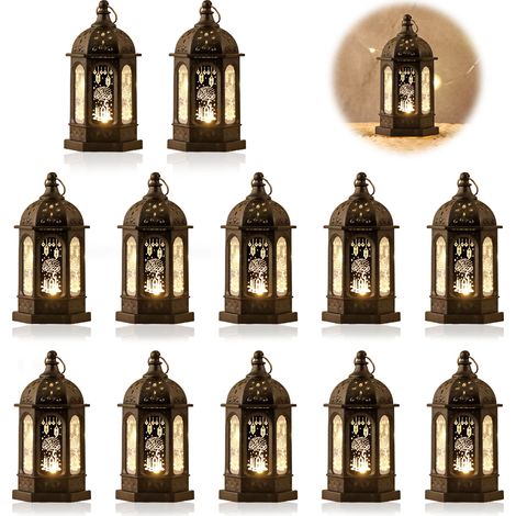 Set Mit 12 Kreativen Stimmungsleuchten – Schwarze, Bedruckte, Sechseckige Windlichter