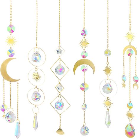 Set Mit 6 Kristall-sonnenfängern Zum Aufhängen Mit Kette Für Fenster, Zuhause, Garten, Weihnachtsfeier