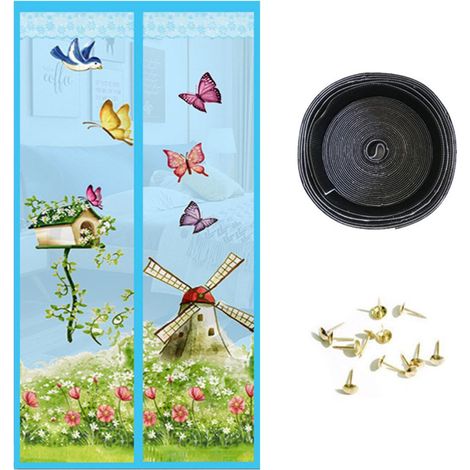 Magnetische Moskitonetztür, Windmühlenmuster, Integrierte Belüftung – Selbstverriegelnde Magnete, Einziehbarer Netzverschluss – 100 X 210 Cm