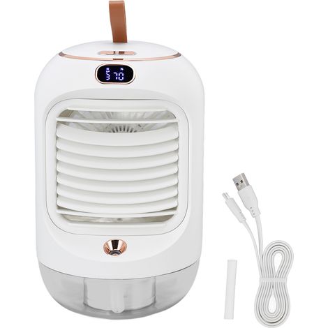 Mini-klimaanlage Und Luftbefeuchter Mit Aromadiffusor, 3 Geschwindigkeitsstufen, 5 Flügeln, Usb-ladeanschluss, Nachtlicht, Wasserkühlungsventilator, Weiß