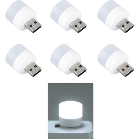 Set Mit 6 Mini-led-nachtlichtern In Runder Form Mit Usb-anschluss Für Babys Schlaf, Inklusive Tragbarem Ladegerät.