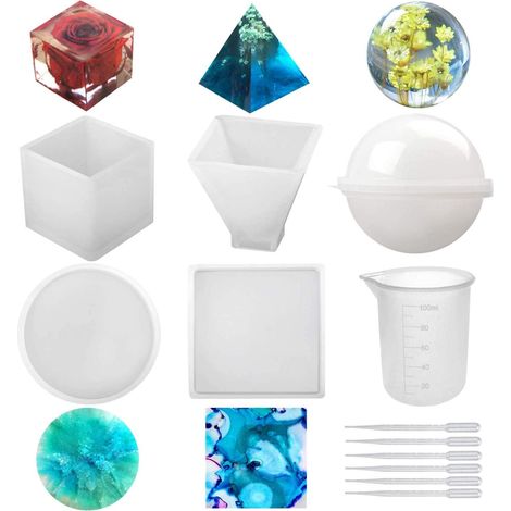 Silikonformen Für Harz (5 Stück), Einschließlich Harzgussformen In Verschiedenen Formen: Kugel, Würfel, Pyramide, Quadrat, Kreis Usw. (set Mit 5 Silikonformen Für Epoxidharz).