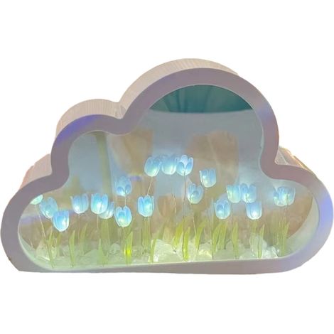 Selbstgemachtes Tulpen-nachtlicht, 2-in-1-wolken-spiegel Mit Licht Für Die Heimdekoration